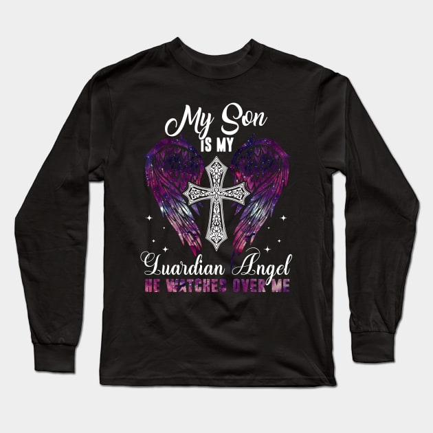 Son Is Guardian Angel He Watches Over Me Long Sleeve T-Shirt by Buleskulls 